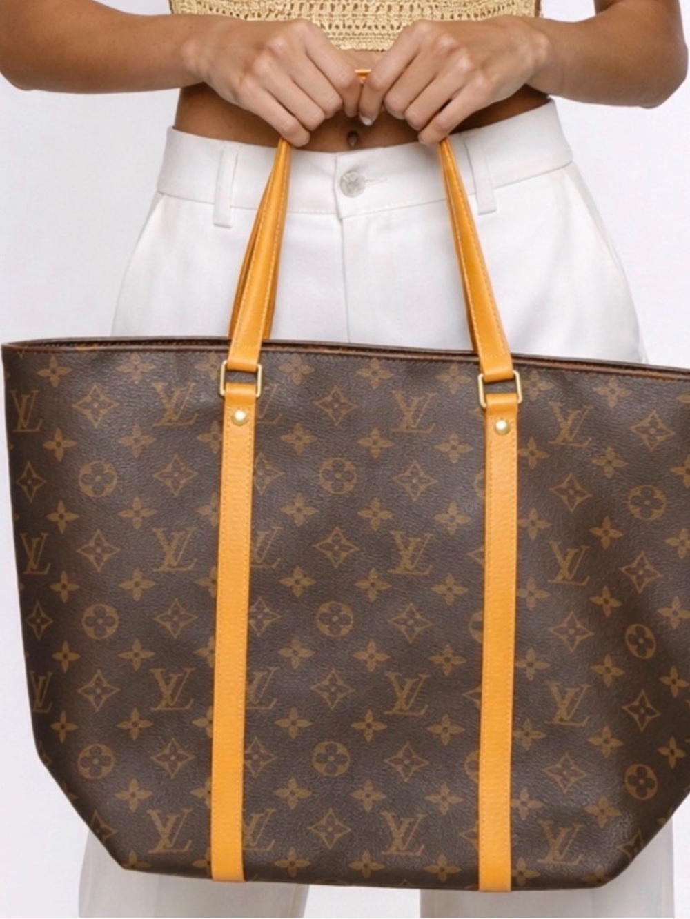 Louis Vuitton Monogram Canvas Tote with Tan Leather Straps